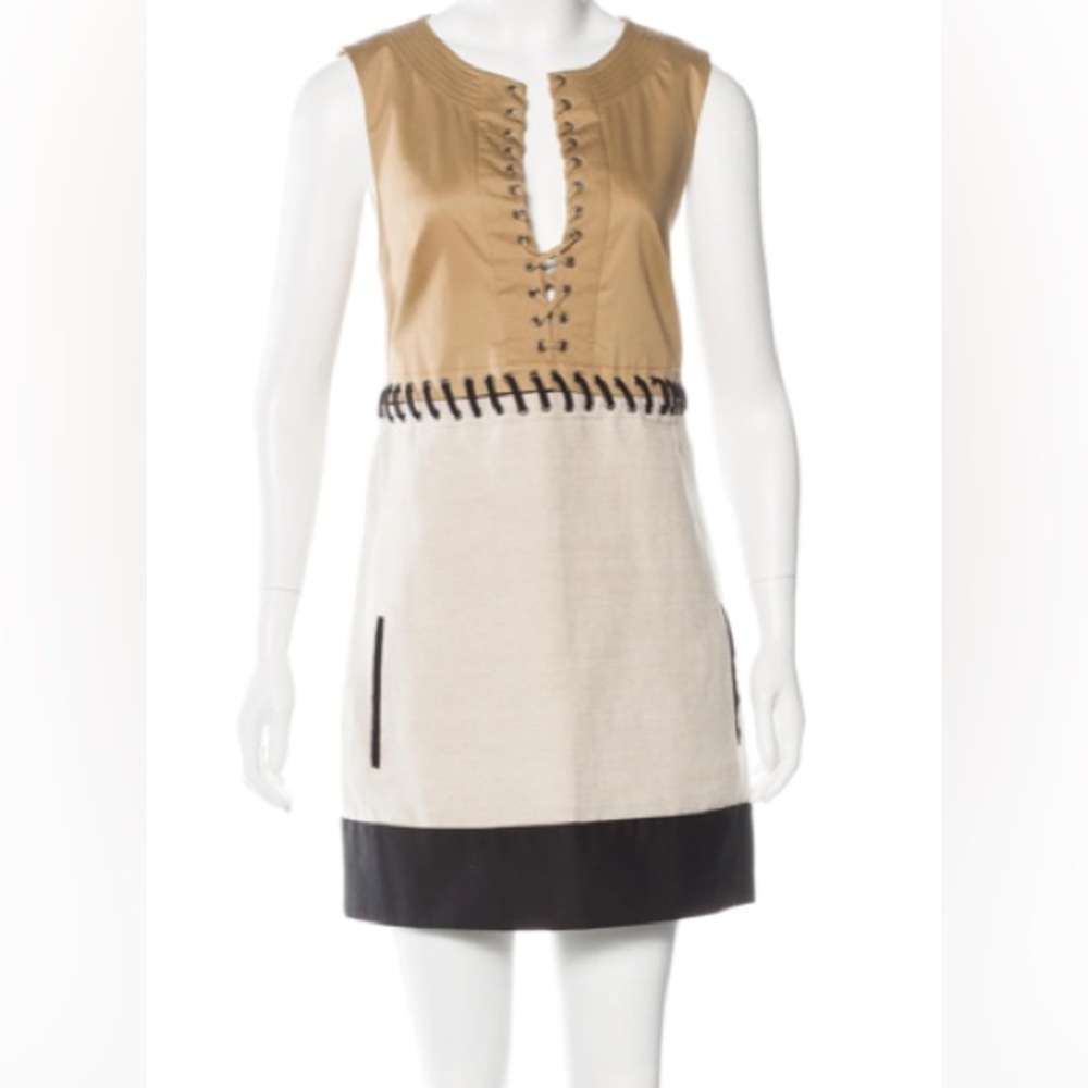 Barbara Bui dress, tan and cream with black lacing and grommet details